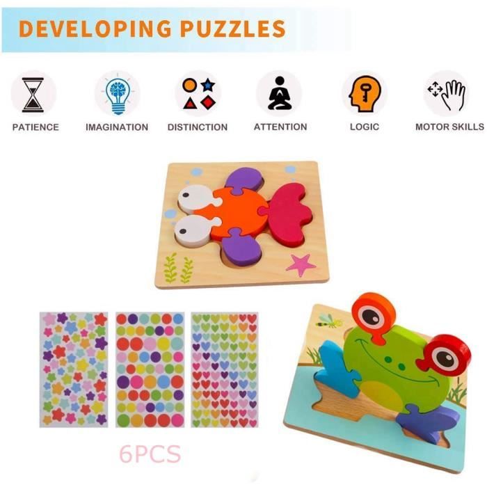 wohot Puzzle Enfant 1 2 3 4 Ans, 7PCS Puzzle Bois Jouet Bebe, Jeux