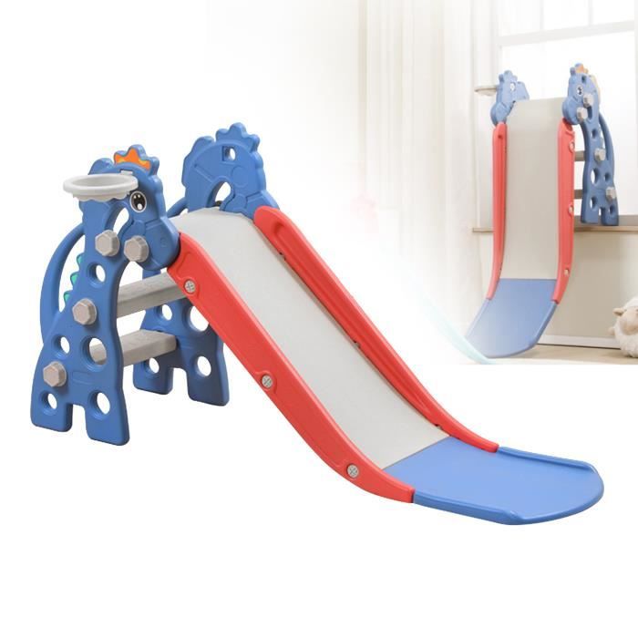 Toboggan Enfant 4 En 1 UISEBRT - Avec Balançoire Et Panier Basket - Intérieur/Extérieur - 1-5 Ans - Bleu