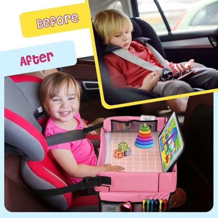 Tablette De Voyage Voiture Enfant Pliable Avec Tableau Effaçable - Poches De Rangement, Idéale Pour Jouer, Dessiner, Manger - Motif Licorne