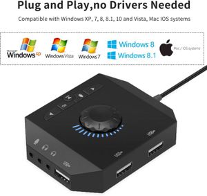 Carte Son Externe USB 5.1 - Adaptateur Audio Pour PC, Ordinateur Portable, Bureau - Enregistrement Karaoké, Jeux, Home Studio