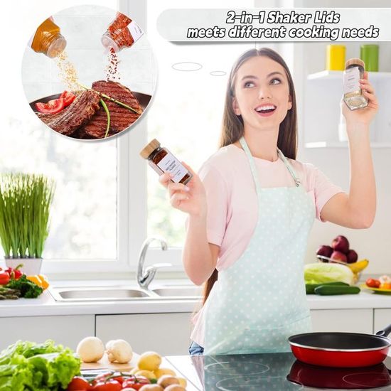 Set De 24 Pots à Épices En Verre Et Bambou - 120ml Avec Étiquettes Craie, Entonnoir - Rangement Cuisine Carré