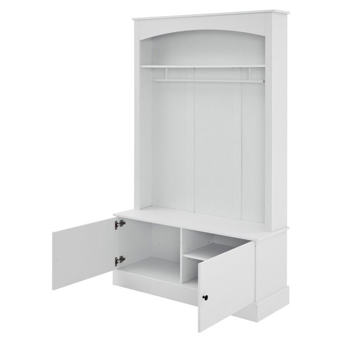 Panana Meuble Entrée Avec Banc, Armoire Et 4 Crochets - Ensemble Couloir Blanc Pratique Et Élégant