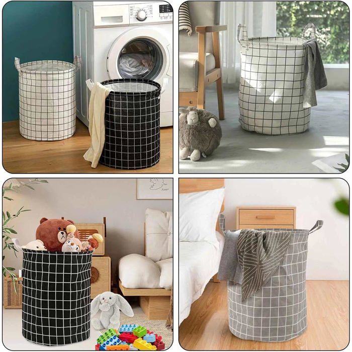 Panier à linge rond pliable à pois bleus pour salle de bain, chambre à coucher