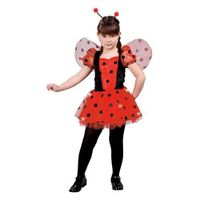 Déguisement coccinelle fille 7-9 ans - robe à volants noires et rayures rouges - ailes et antennes incluses