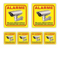 Surveillance Video Alarme maison - x6 stickers :  dim. 100x100mm (x2) + dim. 50x50mm (x4) - Anti UV - garantie 5 ans - SDRJ