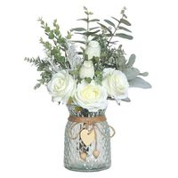 Bouquet de roses artificielles de haute qualité, décoration de salon, de maison, ensemble de vase en verre, fausse fleur, 14,5 pouce