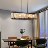 Ganeed Suspension, suspension en perle de bois de ferme moderne à 5 lumières pour salles à manger, rectangulaire, E27, noir