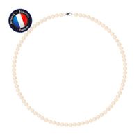 PERLINEA - Collier Perle de Culture d'Eau Douce AAA+ - Ronde 5-6 mm - Rose Naturel - Or Blanc - Bijoux Femme