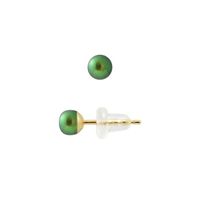 PERLINEA - Clous d'Oreilles - Véritables Perles de Culture d'Eau Douce Boutons 4-5 mm Vert Intense - Or Jaune - Bijoux Femme