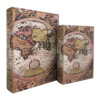 Ensemble de 2 boîtes à livres décoratives en forme de carte du monde ancienne, 2 tailles, en bois Mdf doublé de simili cuir,