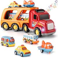 Jouets de Camion de Construction pour Enfant, Véhicule Jouet à Friction 5 en 1 Dans un Camion Porteur pour 3 à 9 Ans
