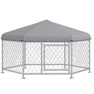 ENCLOS - CHENIL Chenil d'extérieur pour chiens - PawHut - toit imperméable et protection UV - acier grillagé - 210 x 185 x 120 cm - argent