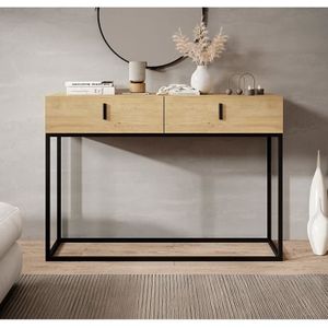 Console en métal noir et décor bois. 120x39x79cm - loft - table d