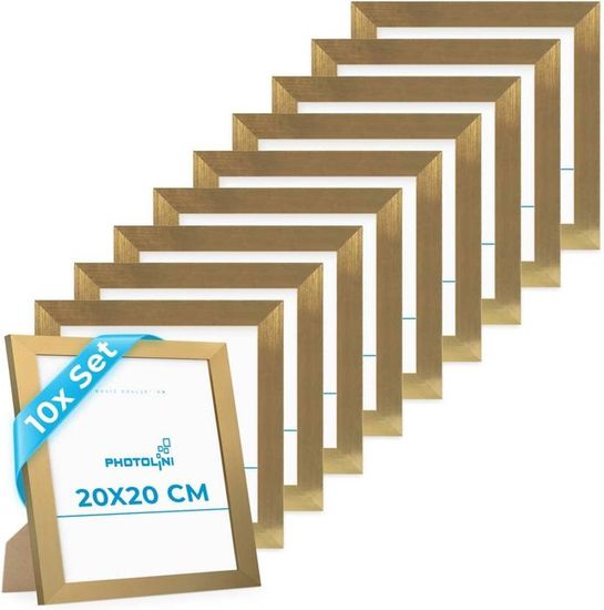 Cadre photo 20 x 20 cm bois MDF doré, cadre large bord, lot de 10 ...