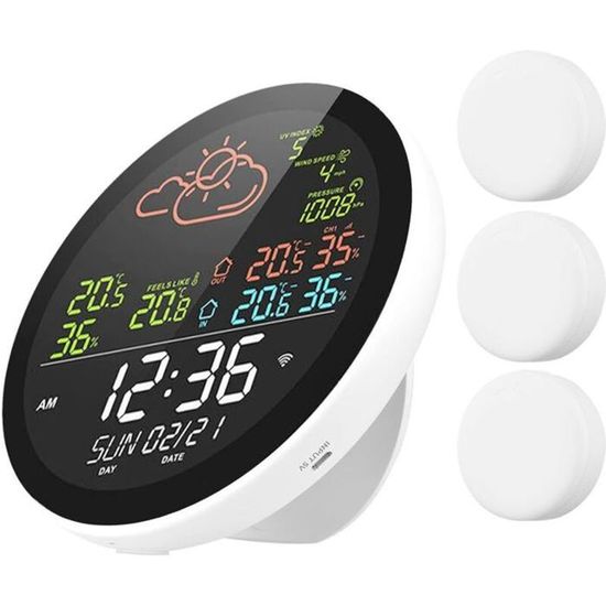 Station Météo WiFi Intérieur/extérieur - Écran Couleur LCD, Prévisions 5 Jours, Capteur Sans Fil - Mesure Température, Humidité, Calendrier, Horaire