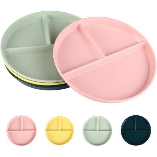 Assiettes Compartimentées – Lot De 2, Plastique PP Sans BPA – Diamètre 18-19 Cm, Empilables Et Lavables Au Lave-vaisselle