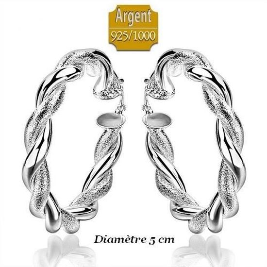 Boucles D'oreilles Créoles Argentées Sans Marque - Diamètre 6 Cm (neuf Avec étiquettes)