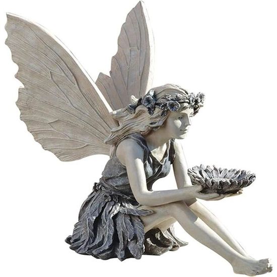 Statue De Fée Assise, Sculpture De Jardin D'ange, Décoration De Jardin D'artisanat De Résine De Fée Fleurs, Sculpture De Fée Jardin Pelouse Cour D'art Entrée Patio Extérieur Décoration De Statue