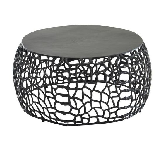 Lot De 2 Tables D'appoint Rondes - Métal Noir, Plateau 45x45 Cm, Hauteur 50 Cm, Pieds Réglables - 6
