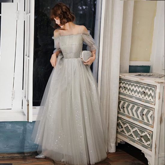 Robe de soiree grise XS Robe de fete grise Licol a une epaule Paillettes grises Robe de fete de reve Robe de demoiselle d honn Orange Cdiscount Pret a Porter