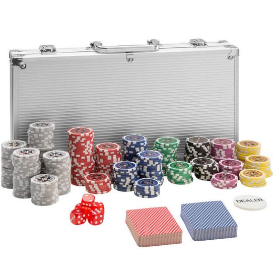 TECTAKE Coffret Malette Set de Poker 300 Jetons + 2 Jeux de 54 Cartes en Aluminium - Argent