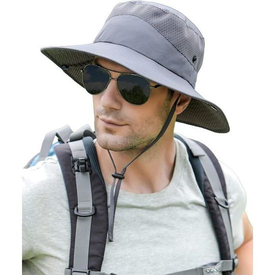 Chapeau De Soleil Homme UPF 50+ à Large Bord - Avec Rabat Cou Escamotable - Pour Randonnée, Pêche, Plage