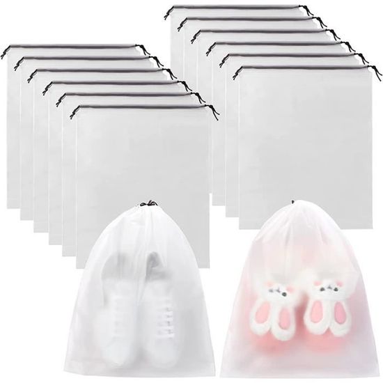 Lot De 10 Housses à Chaussures - 2 Tailles (36x27cm Et 44x32cm) - Avec Fenêtre Transparente Et Cordon - Sacs De Rangement Poussière