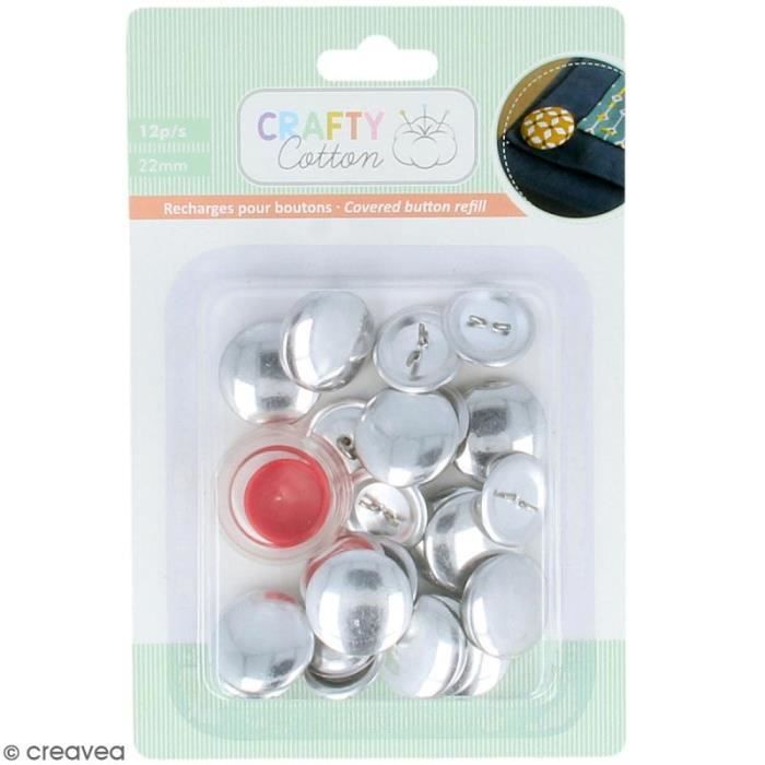 Boutons à recouvrir en métal et outil Crafty cotton - 22 mm - 12 pcs