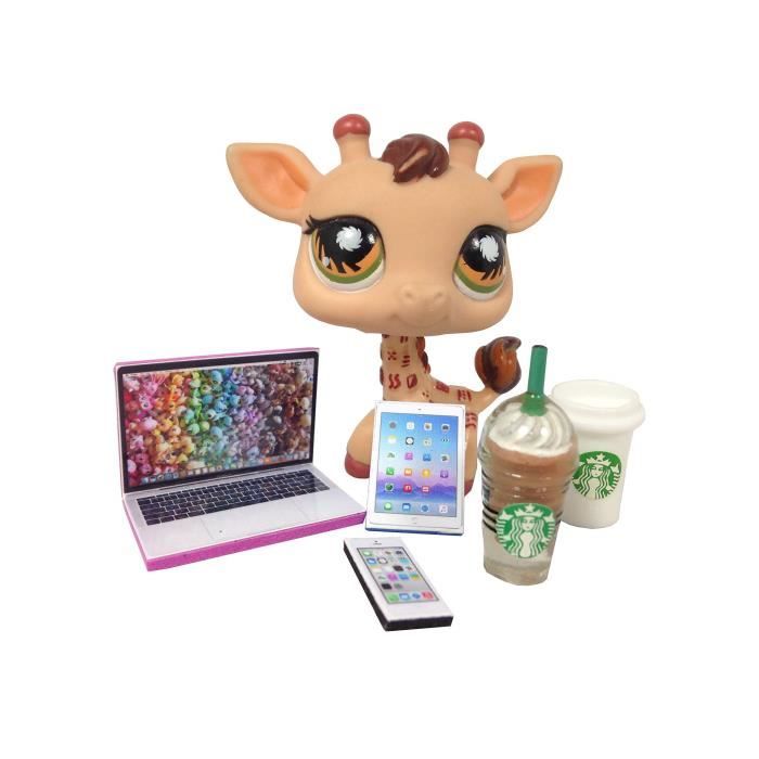 Lps Accessoires Starbucks Littlest Pet Shop 5 Pc. Lot Set: Ordinateur portable, tablette, téléphone, + 2 Starbucks Pe FMHCF