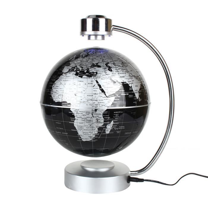 La Lévitation magnétique carte du monde flottant, 8- globe en rotation Planète Terre Globe - Noir