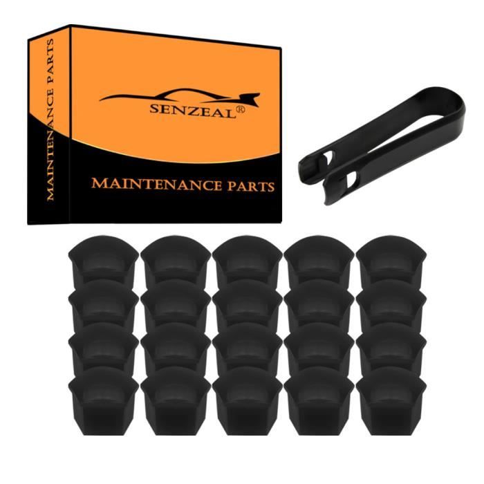 SENZEAL 20 X Coque Ecrou 17mm Roue Cache Boulon de Roue Anti Rouille pour Voiture avec Joint d'étanchéité - Noir