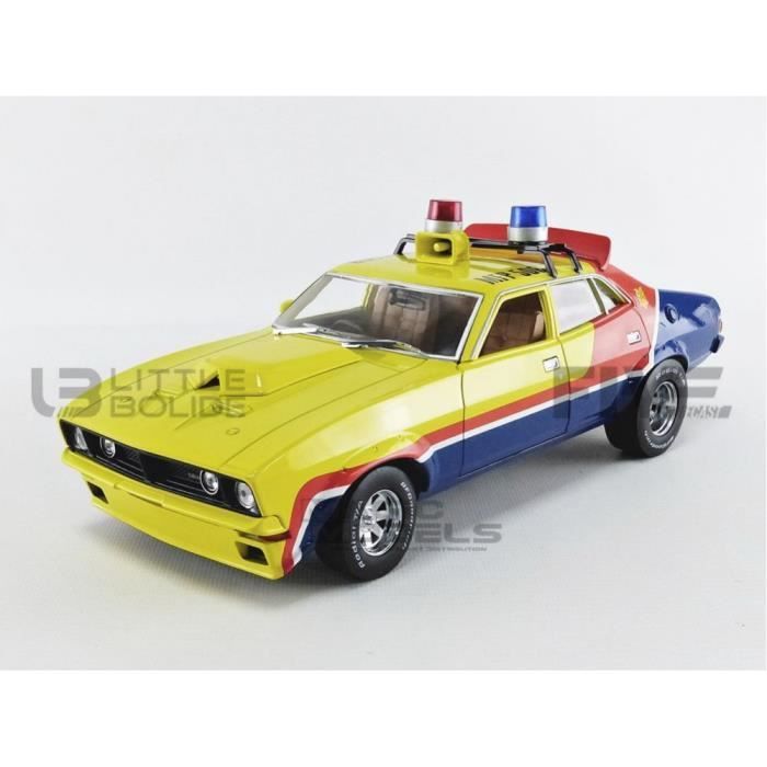 Voiture Miniature de Collection - GREENLIGHT COLLECTIBLES 1/18 - FORD XB Falcon V8 Police Interceptor - Madmax - Jaune / Red / Blue