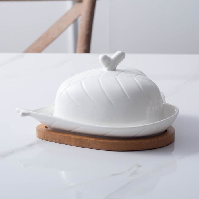 Plat à beurre en céramique de boîte à beurre blanche pure d'amour créatif de plateau en bois avec le couvercle TRH13433