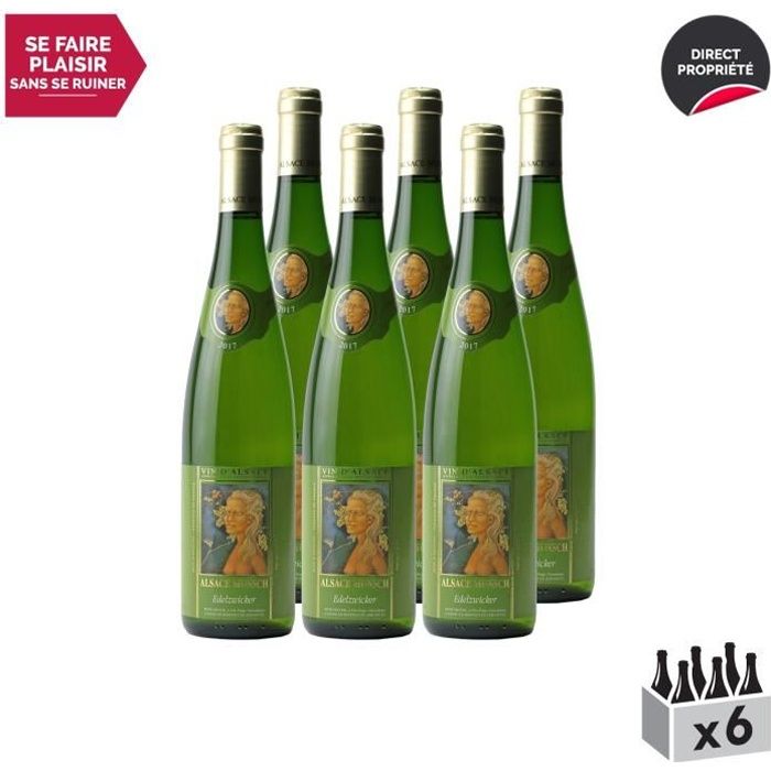 Alsace Edelzwicker Blanc 2017 - Lot de 6x75cl - Alsace Munsch - Vin AOC Blanc d' Alsace - Cépages Gamay, Pinot Gris, Muscat