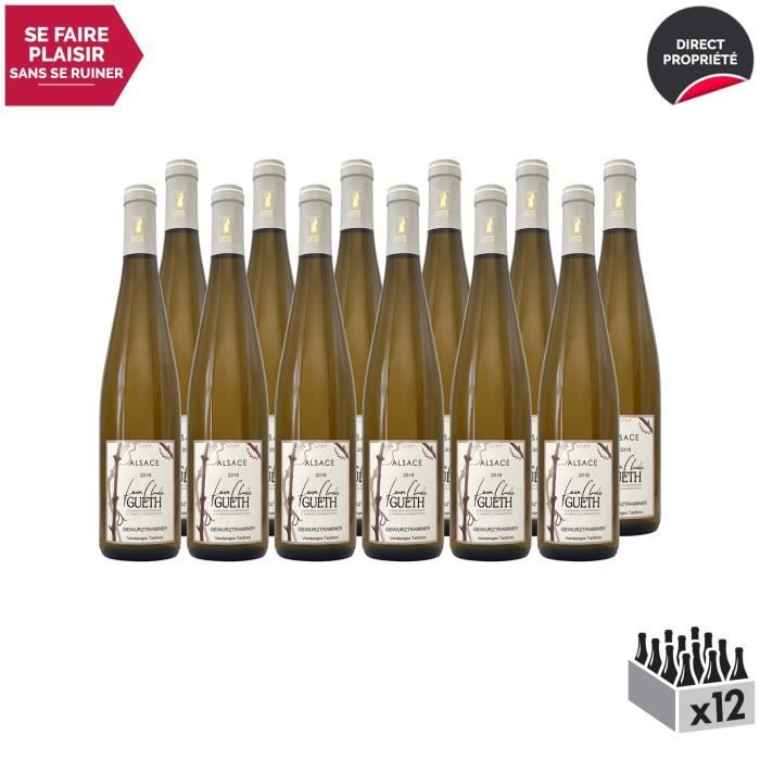 Alsace Douceur Gewurztraminer Vendanges Tardives Blanc 2018 - Lot de 12x75cl - Domaine Gueth - Vin AOC Blanc d' Alsace - Cépage