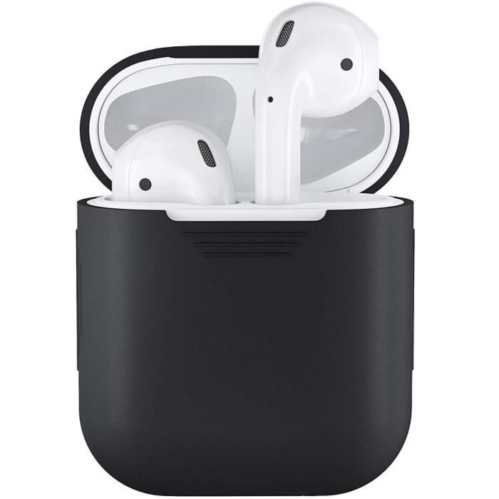 Coque de protection en silicone antichoc souple pour coque de protection pour écouteurs Apple AirPods, noir