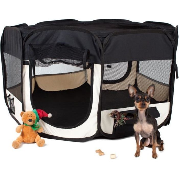 KEKE-Pliable Parc à Chiots Enclos pour Chiens Chats Lapins Pliable 110 x 110 x 60 cm Noir