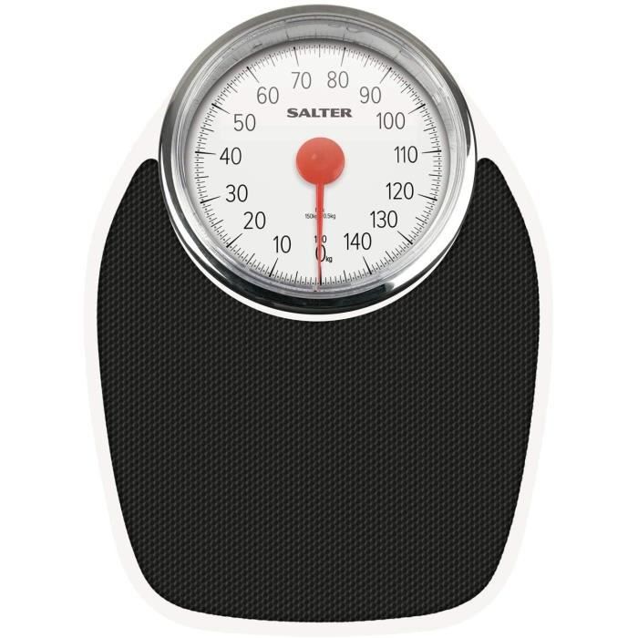 Salter Pèse-Personne Mécanique de Style Docteur - Rétro Blanc + Noir Pesée Précise, Cadran Analogique Facile À Lire, Plateforme En M