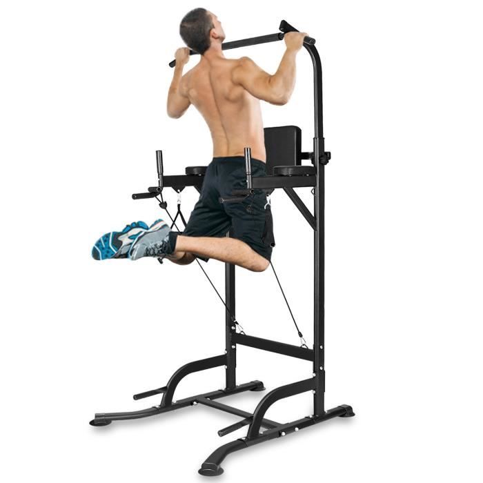 BIGZZIA Barre de Traction Multifonction, Chaise Romaine Station reglable Hauteur, Réglable Station Traction, Noir