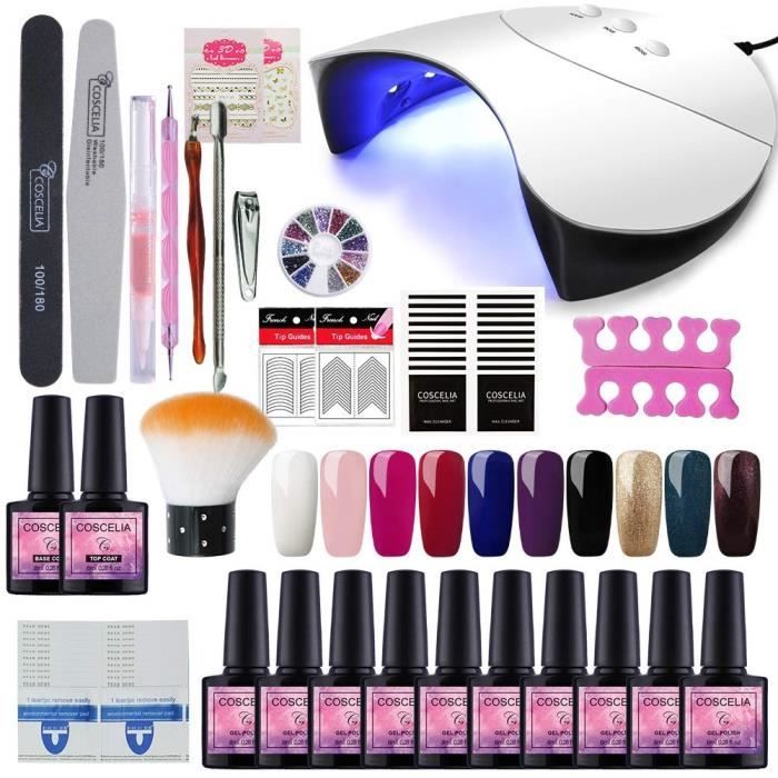 Saint-Acior 10pc Vernis Semi Permanent 36w UV-LED Lampe USB Pour Sécher Vernis A Ongle Soak Off UV Gel Base Top Coat Brosse Stras