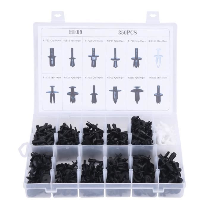Cikonielf Poussoir 350 pièces assorties corps de voiture en plastique punaise Rivet attaches garniture moulage Clip Kit avec