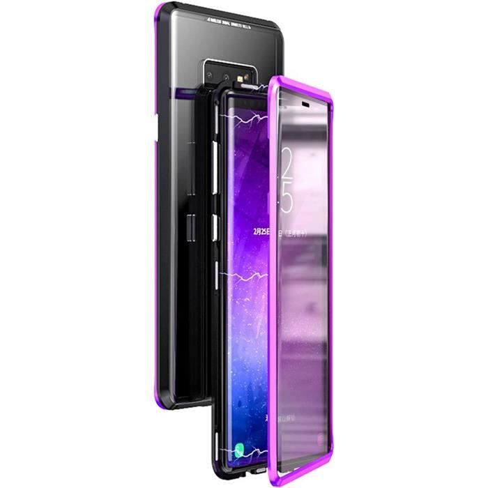 Coque Samsung Galaxy Note 9, Coque Magnétique 360 Degrés Protection Bumper Métal avec Avant et Arrière V