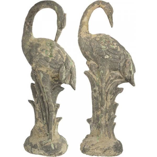 Héron décoratif en terre cuite (Lot de 2) - 26,2 x 14,3 x 67 cm - 23,3 x 14,1 x 59,8 cm -