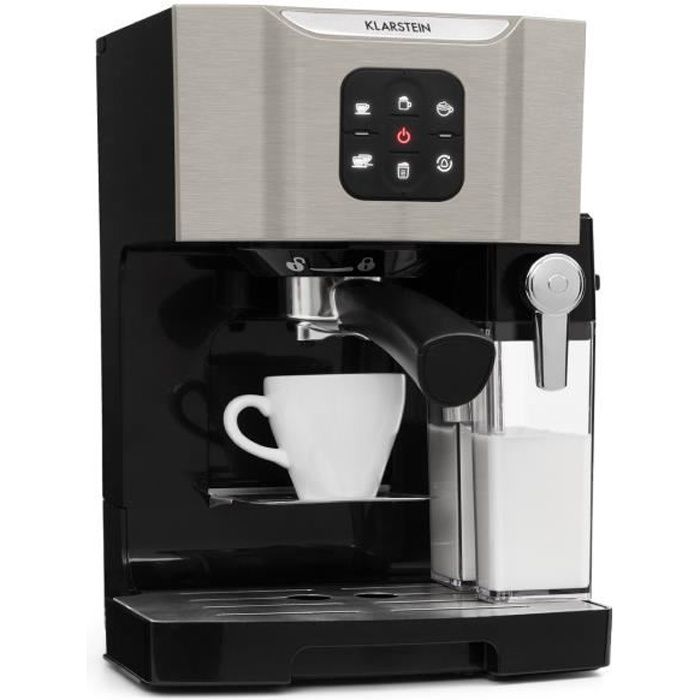 Klarstein BellaVita Machine à café combiné expresso - Réservoir 1,4L - Mousseur de lait 0,4L - Pression 20 Bars - 1450W - gris
