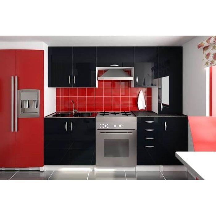 Cuisine complète 220 cm OXANE noir laqué