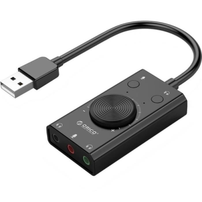 Carte Son Externe - Carte son externe USB multi-fonction ORICO SC2 sans pilote, avec 2 x ports pour casque et 1 x port pour