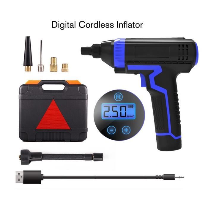 Compresseur d'air Electrique Gonfleur Portable sans Fil Digital avec Ecran LCD à Batterie de Lithium 12V Rechargeable