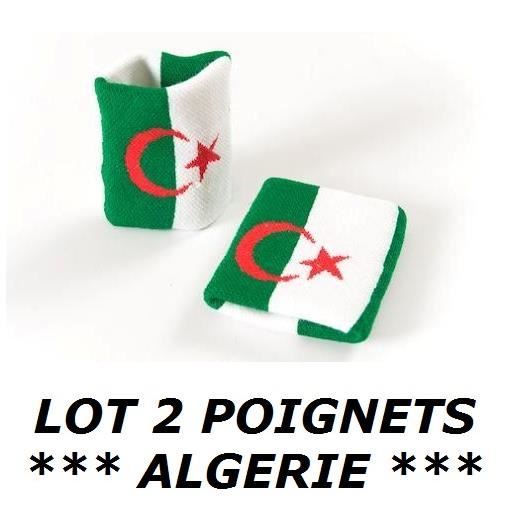 LOT 2 BRACELETS ALGERIE ALGERIEN Poignet éponge Sport Football Jogging Tennis No maillot drapeau écharpe fanion casquette ...