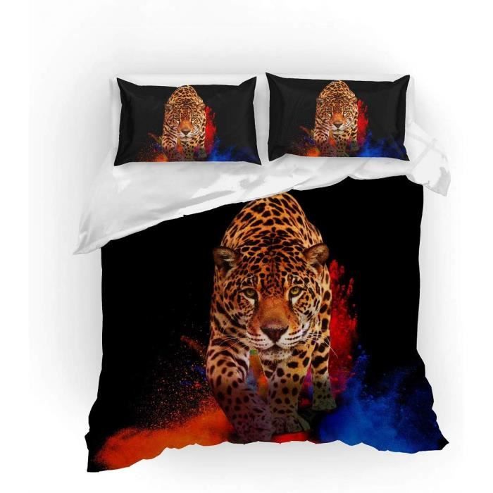 Parure De Lit Léopard Housse De Couette Léopard Féroce Jungle,1 E usse De Couette-Taies d'oreiller-Drap (Single-140x210cm-3 PCS,01)