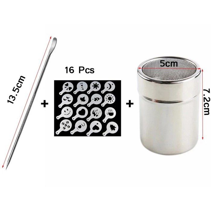 MUETERN 7 Pièces Modèle de Café, Café Pochoirs Acier Inoxydable, Cappuccino Pochoirs avec 1 Pièces Anneau en Fil D'acier, pour Décorer Le Gâteau, Flocons D'avoine, Chocolat Chaud